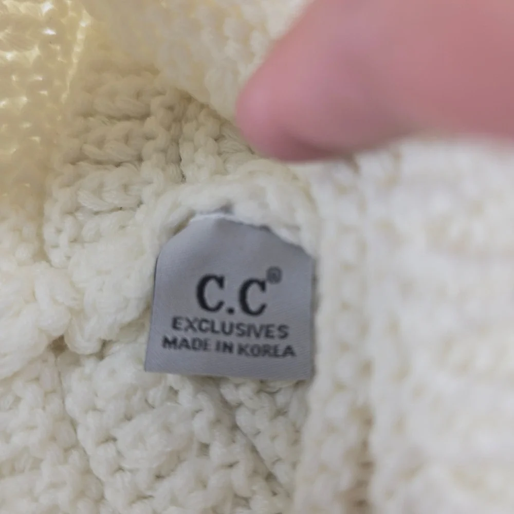 C.C Baby Beanie Cream Off White Cable Knit Winter Hat Infant Toddler CC Logo